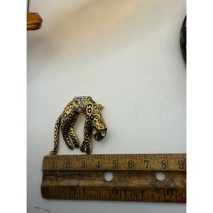 Vintage Gold Tone Rhinestone Leopard Brooch Arched Big Cat Spotted Cheetah Pin